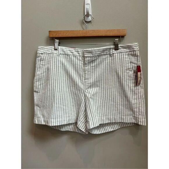 Merona NWT 14 cotton flat front grey striped chino shorts 5 inch inseam - Picture 2 of 6